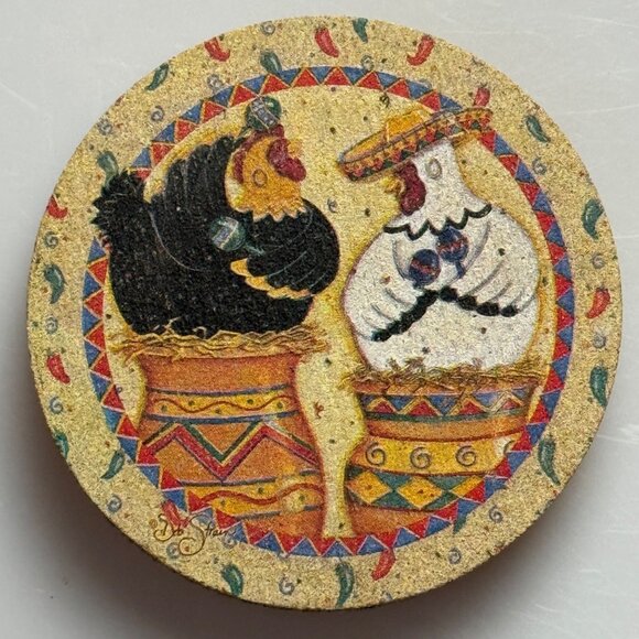 Thirstystone Natural Solid Sandstone Coasters Set Of 4 Chickens Design - Picture 1 of 14